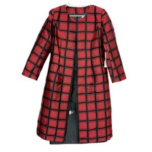 EY Boutique Jacket Dress Set Womens 8 Red Black Plaid Sheath NWT Church Formal